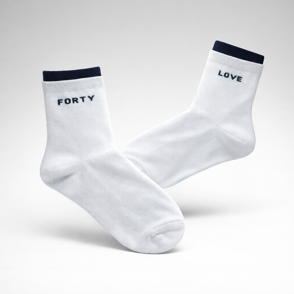 White womens tennis socks with navy trim, breathable cotton blend socks for tennis and everyday wear.