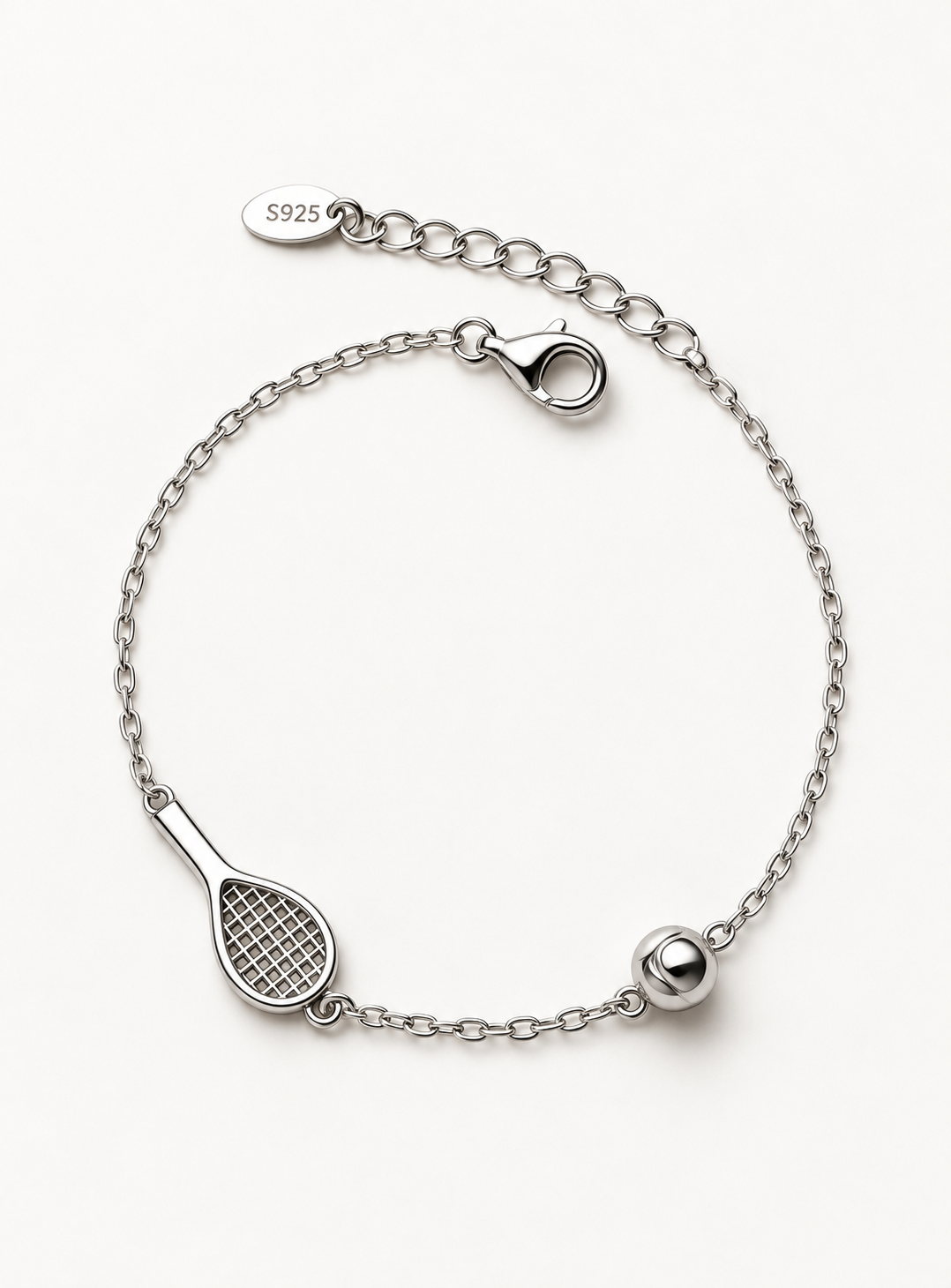 Sleek Racquet and Ball Bracelet on satin with silver racquet and ball detail