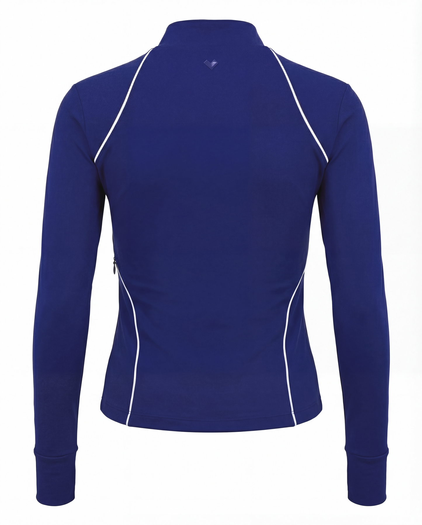 Back view product image of a women’s tennis jacket highlighting streamlined design for long sleeve tennis outfits.