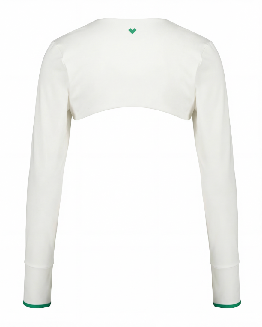 Back view product image of a cropped long sleeve tennis top, styled to complement women’s tennis tank tops.