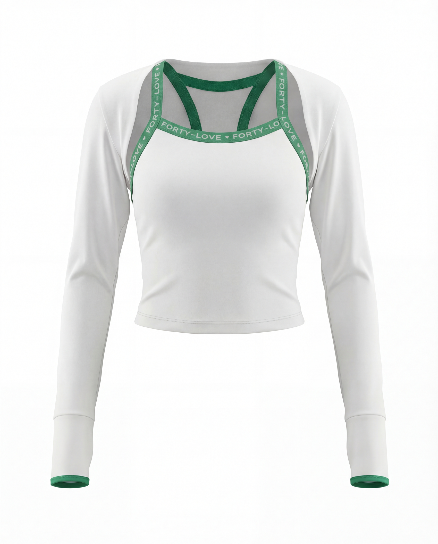 Product image of a long sleeve tennis outfit layer worn over a fitted tennis tank top for added coverage.